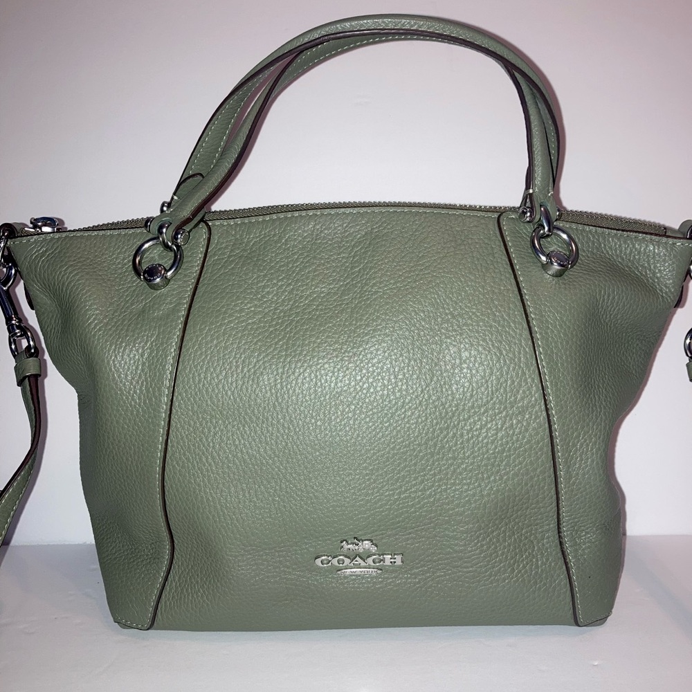 Coach Edie 31 Pebbled Leather Satchel/Shoulder Bag in Olive/Sage Green #06229